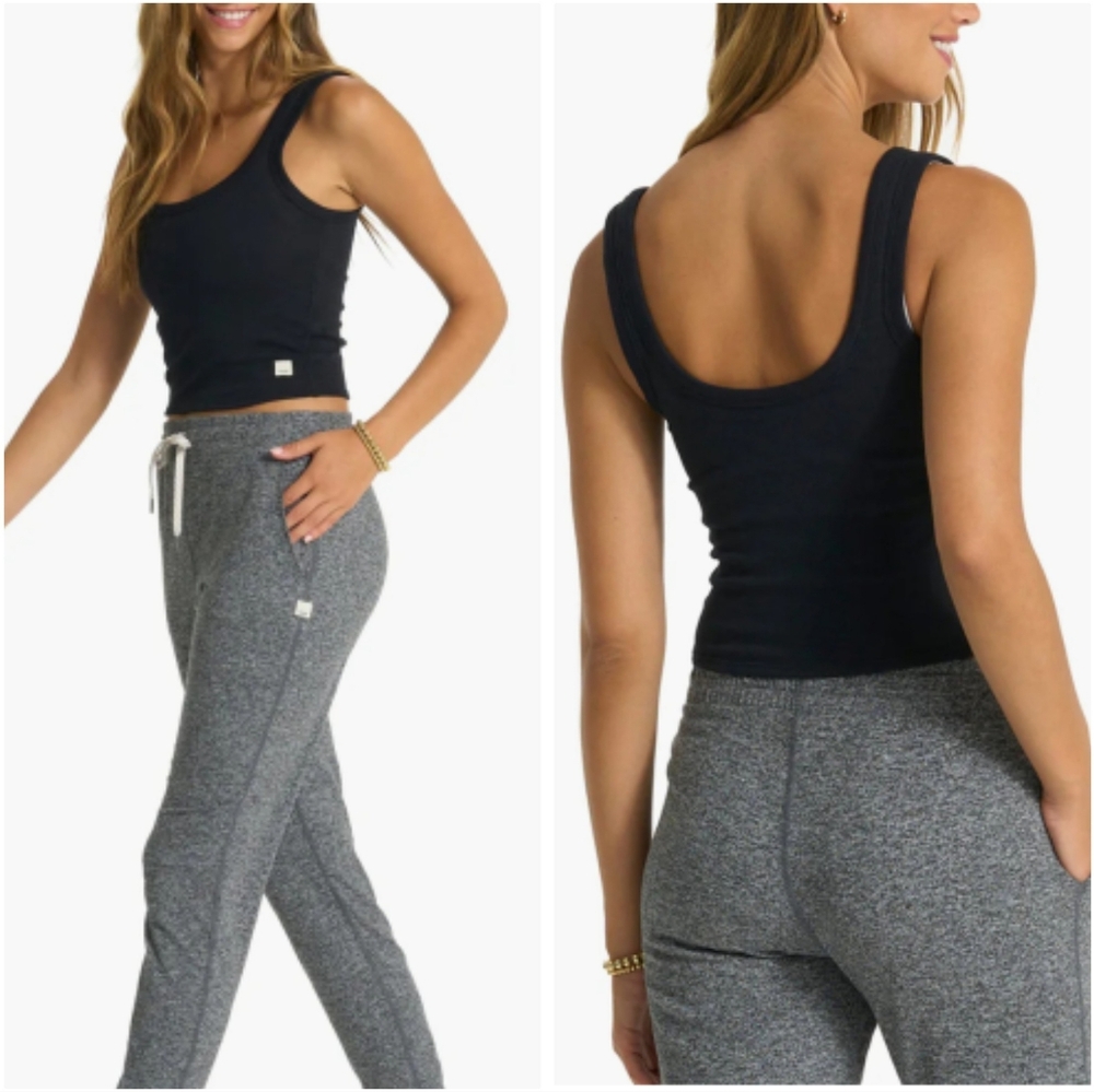 Vuori Sunrise Crop Tank Top Ribbed Black NWT Slim Stretch Athleisure PRICE FIRM
